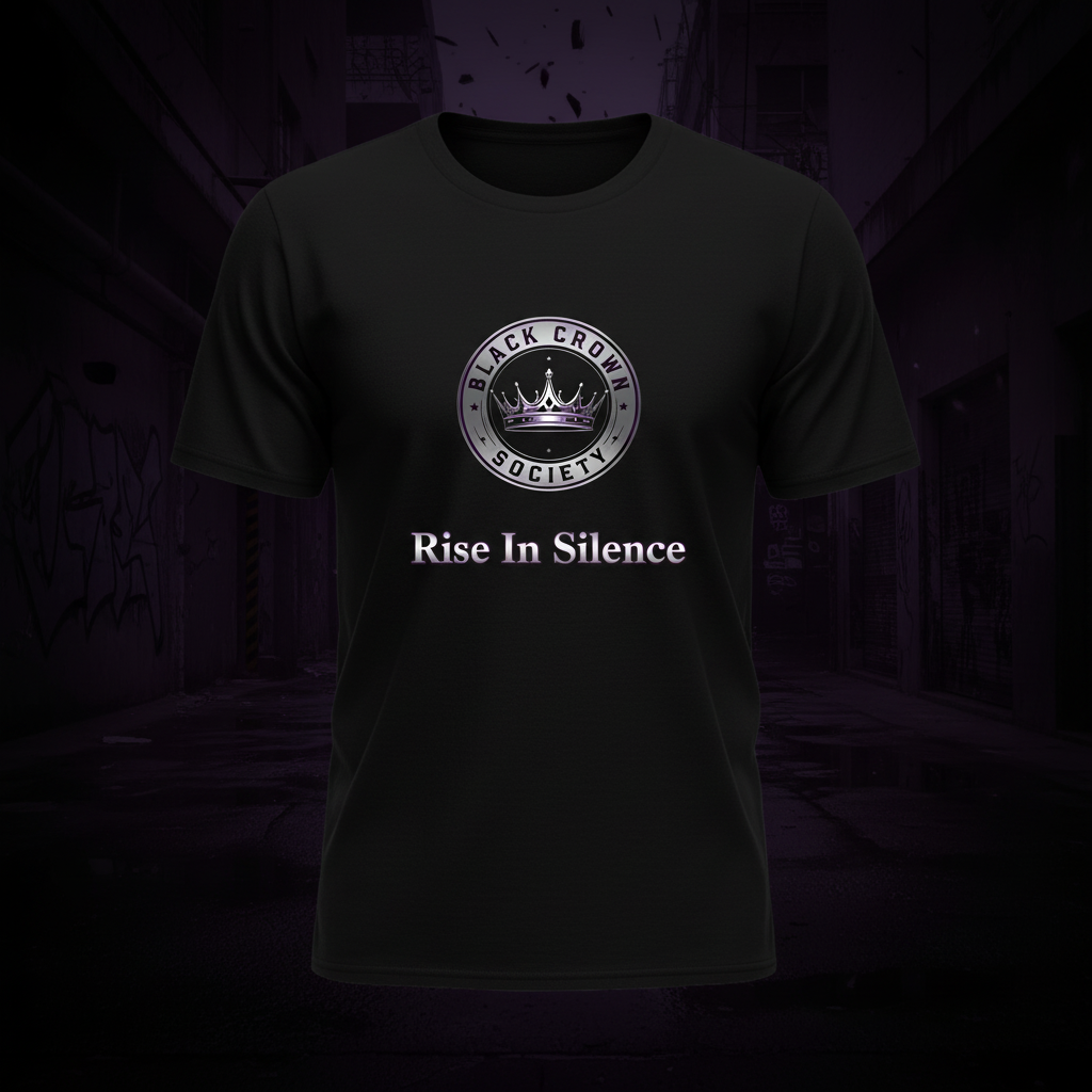 Black Crown Society men's tee on dark moody background